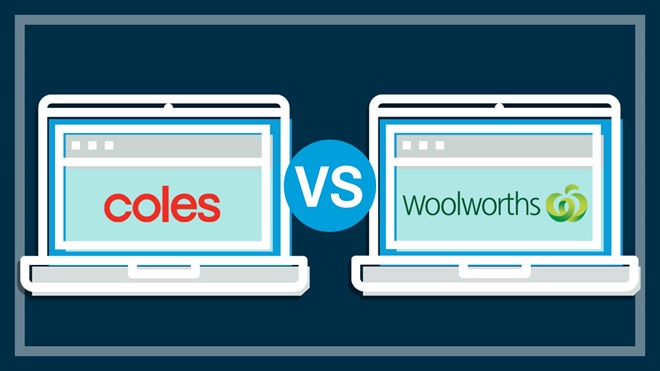 two_laptops_with_coles_and_woolworths_logos_on_screen